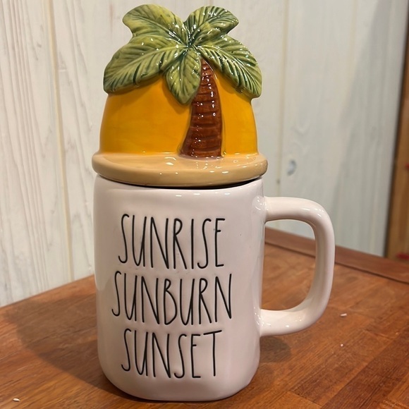 Other - Rae DUNN MUG WITH LID ..SUNRISE SUNBURN SUNSET MUG